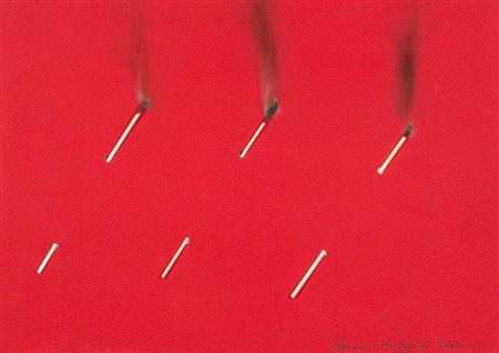 Bernard Aubertin Carta rossa bruciata, 2009 Fiammiferi su cartoncino...
