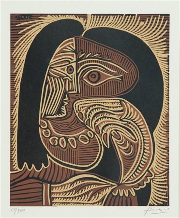 Pablo Picasso Femme au Collier Linoleografia di cm. 27x22,5, su carta di cm....