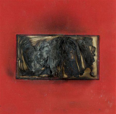 Bernard Aubertin Senza titolo, 2008 Libro bruciato su tavola, cm. 20x20, in...
