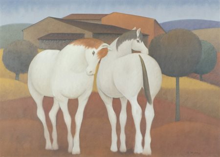 Roberto Masi Cavalli Olio su tela, cm. 50x70 Firmato in basso a destra. Sul...