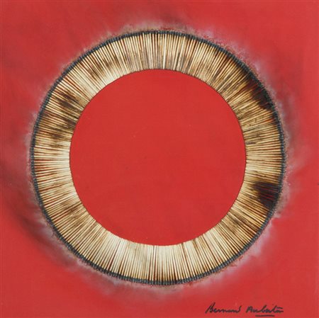 Bernard Aubertin Dessin de feu Fiammiferi bruciati su tavola, cm. 40x40...