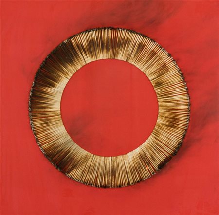 Bernard Aubertin Dessin de feu, 2006 Fiammiferi bruciati su tavola, cm. 70x70...