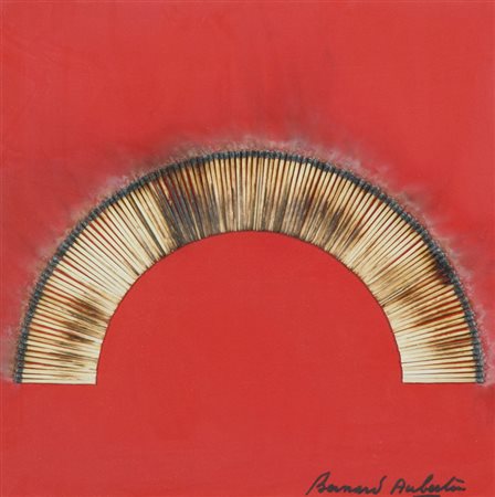 Bernard Aubertin Dessin de feu Fiammiferi bruciati su tavola, cm. 30x30...