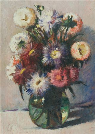 Corrado Michelozzi Vaso di fiori Olio su tavola, cm. 55x40 Firmato in basso a...
