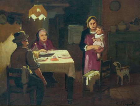Cafiero Filippelli Scena familiare, 1963 Olio su tavola, cm. 27x35 Firmato in...