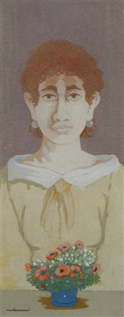 Marcello Boccacci Figura con fiori Olio su cartone, cm. 50x20 L'Opera...