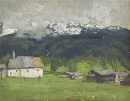 Ulderico Giovacchini Paesaggio montano Olio su cartone, cm. 34x43 Firmato in...