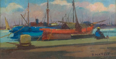 Renato Natali Marina Olio su tavola, cm. 12x22 Firmato in basso a destra. Sul...