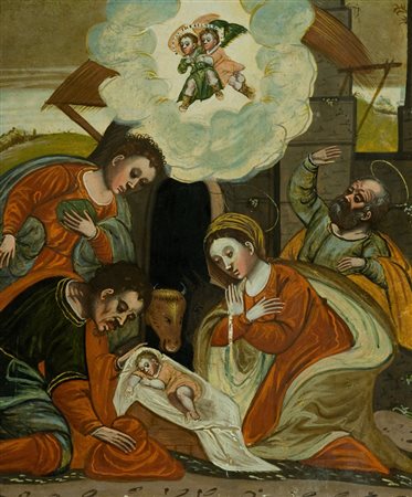 Anonimo del '600 Natività Olio su tavola, cm. 55x47