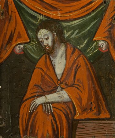 Anonimo del '600 Scena sacra Olio su tavola, cm. 28,5x24,5 La tavola presenta...