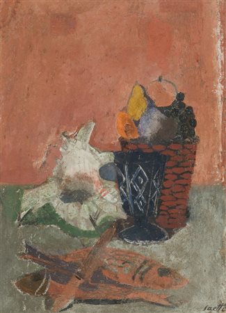 Bruno Saetti Natura morta Affresco su tela, cm. 55x40 Firmato in basso a destra.