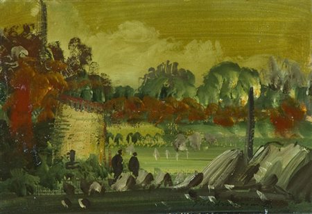 Pietro Annigoni Paesaggio con figure Olio su cartoncino, cm. 16,5x24 Firmato...