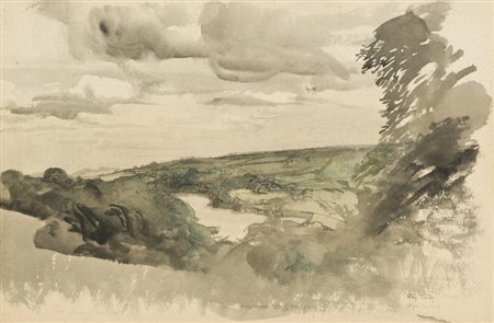 Pietro Annigoni Wyc valley, anni '60 Gouache su carta, cm. 38,6x57 Firma e...