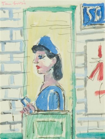 Orfeo Tamburi Figura China e acquerello su carta, cm. 12x9 Firmato in alto a...