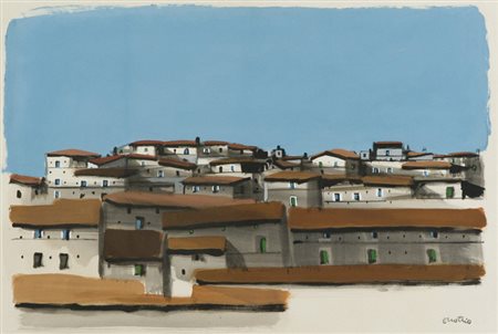 Enotrio Pugliese Paesaggio Tecnica mista su carta, cm. 45x66 Firmato in basso...