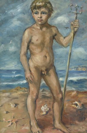 Anonimo Tritone, 1953 Olio su tavola, cm. 76x50,5 Firma illeggibile, data e...