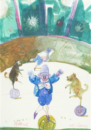 Antonio Possenti Il circo Tecnica mista su carta, cm. 35x25 Firma in basso a...