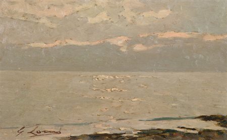 Giovanni Lomi Marina napoletana, 1930 c.a. Olio su tavola, cm. 18x28,5...