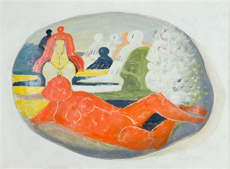Salvatore Fiume Senza titolo Olio su gesso ovale, cm. 43,5x59 applicato su...