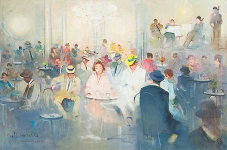 Dino Pelagatti Cafè concerto Olio su tela, cm. 100x150 Firma e titolo in...