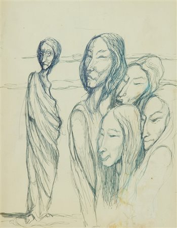 Domenico Gnoli Le sirene China su carta, cm. 43,5x34,2 La carta presenta...