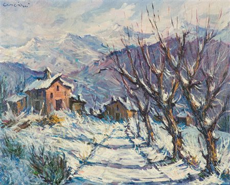 Amleto Cencioni Strada con neve gelata, 1979 Olio su tela, cm. 40x50 Firmato...