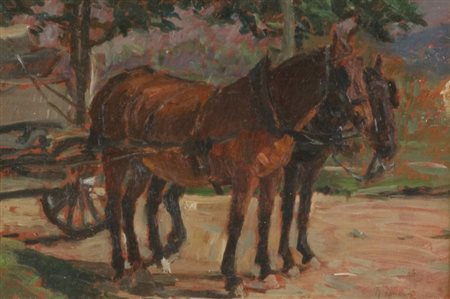 Ruggero Panerai Cavalli Olio su tavola, cm. 23x33 Firmato in basso a destra....