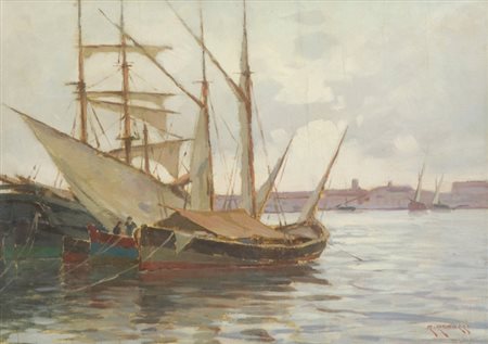 Renuccio Renucci Barche Olio su tavola, cm. 35x49 Firmato in basso a destra.