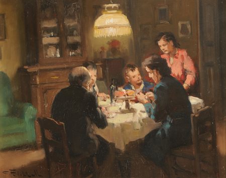 Cafiero Filippelli Interno Olio su faesite, cm. 20x25 Firmato in basso a...