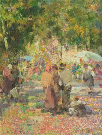 Giulio Da Vicchio Mercato Olio su tela, cm. 40x30 Firmato in basso a...