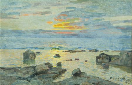 Cafiero Filippelli Tramonto sul mare, 1959 Olio su tavola, cm. 40x60 Firma e...
