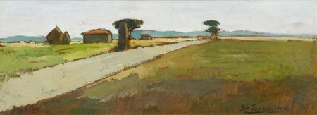 Giovanni Bartolena Paesaggio a Campolecciano Olio su cartone, cm. 16x44...