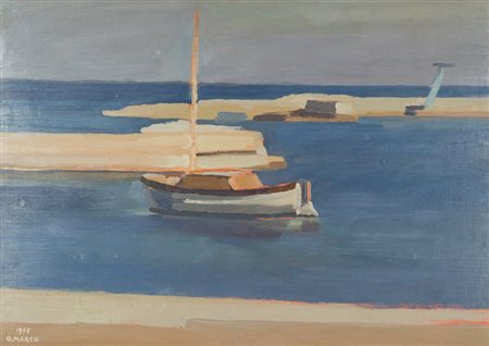 Giovanni March Barca al moletto, 1965 Olio su faesite, cm. 50x70 Firma e data...