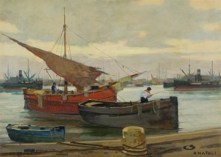 Renato Natali Marina Olio su tavola, cm. 50x70 Firmato in basso a destra. Sul...