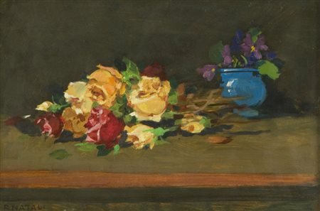 Renato Natali Rose Olio su tavola, cm. 35x50 Firmato in basso a sinistra. Sul...