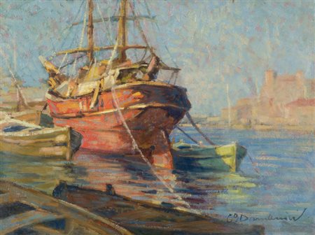 Carlo Domenici In Darsena Olio su faesite, cm. 41x54,5 Firmato in basso a...