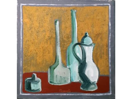 PIEMONTI LORENZO Milano (Mi) 1935 Natura oggetti 1960 Olio su tela 40,00x40,00