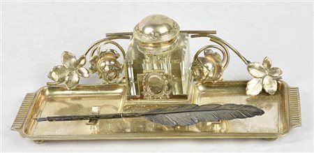 CALAMAIO IN SHEFFIELD decorato con foglie e piccole rose corredato da penna...