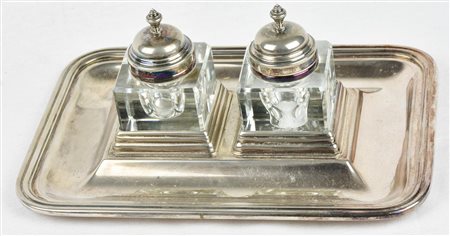 CALAMAIO in metallo argentato con contenitori in cristallo Inghilterra,...