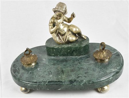 CALAMAIO IN MARMO verde delle Alpi e bronzo argentato Francia, inizio XX...