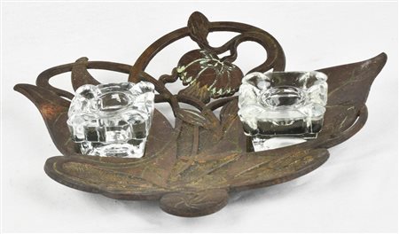 CALAMAIO IN ANTIMONIO a forma di foglia con fiore cm 26x21x5