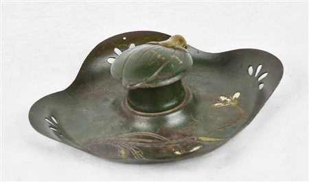 CALAMAIO IN TOILE PEINT verniciato in verde con decorazione vegetale Italia,...