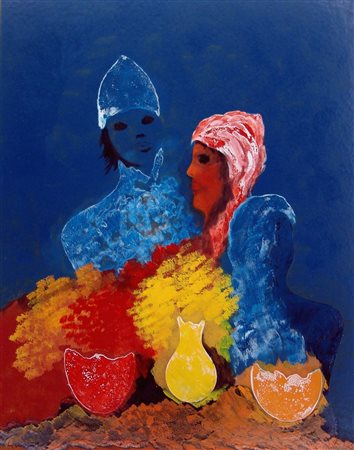 JOSÉ GUEVARA, Niños en un campo azul