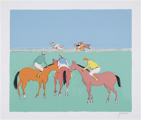 CESETTI GIUSEPPE Tuscania 1902 - Viterbo 1991 Derby litografia es p.a. 60x70...