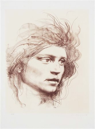 ANNIGONI PIETRO Milano 1910 - Firenze 1988 Volto litografia es. 46/99 76x56...