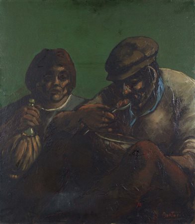 BERTACCO PIERO S. Donà di Piave 1924 1984 Colazione del badilante olio su...