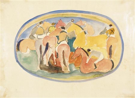 CESETTI GIUSEPPE Tuscania 1902 - Viterbo 1991 Derby tecnica mista su carta...