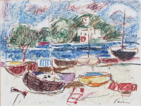 PAULUCCI ENRICO Genova 1901 - Torino 1999 Barche pastelli su cartoncino...