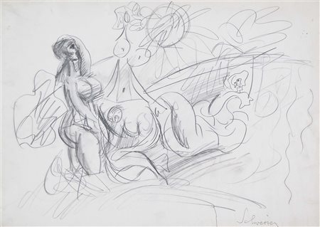SCHWEIZER RICCARDO Mezzano 1925 - 2004 Figure disegno a matita su carta...