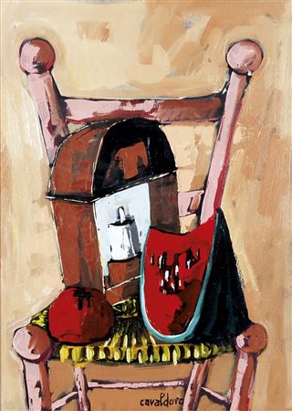 CAVALDORO ALFREDO Mestre 1924 - 1984 La sedia olio su tela 70x50 cm firma in...